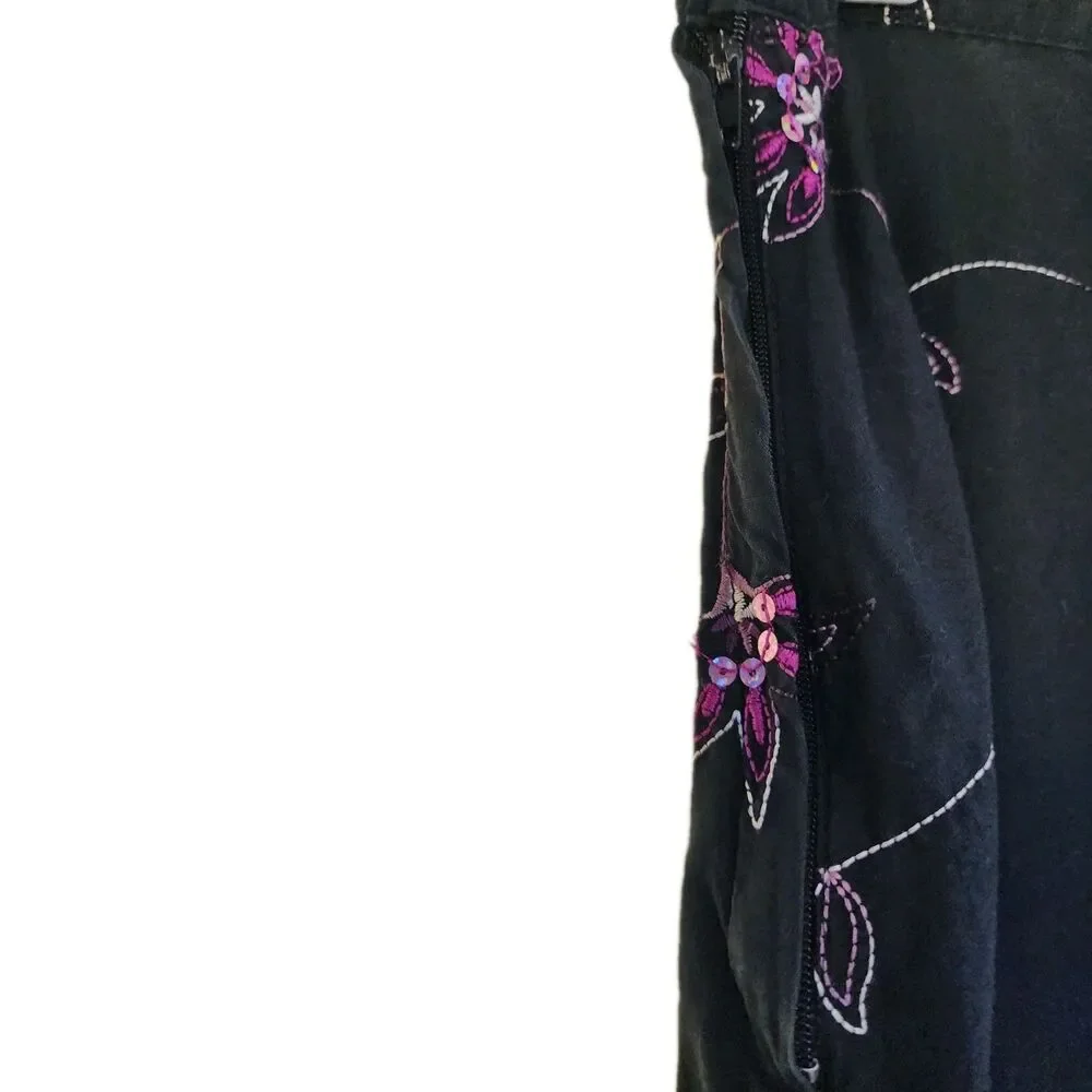 2Hip By Wrapper Junior Sz 14 Y2k Inspired Midi Skirt Black With Purple Flowers